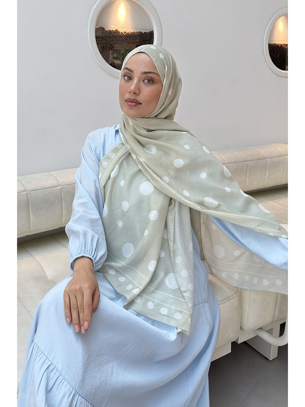 Puantiye Desen Soft Şal Mint Yeşili-1