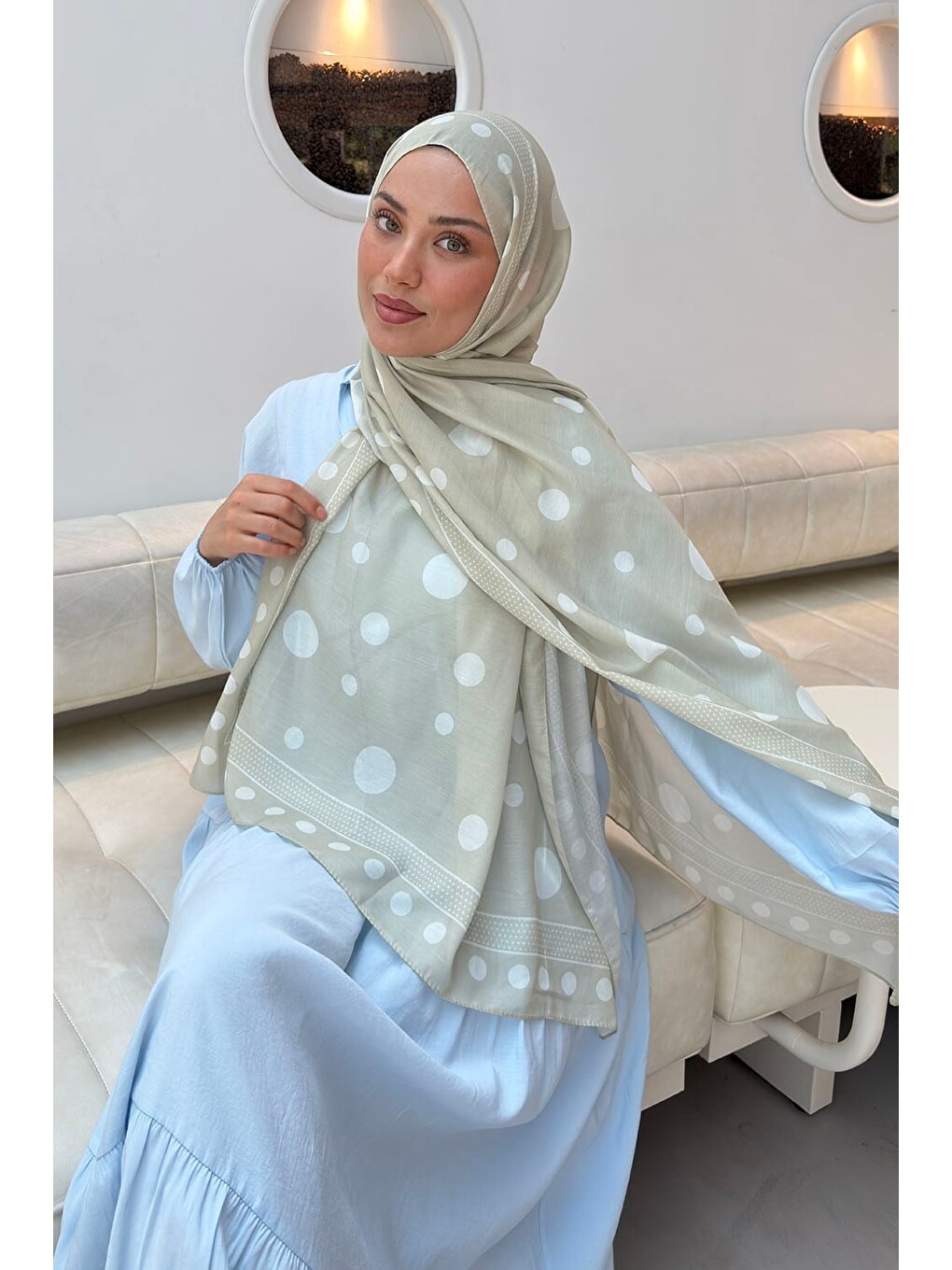 Puantiye Desen Soft Şal Mint Yeşili-2
