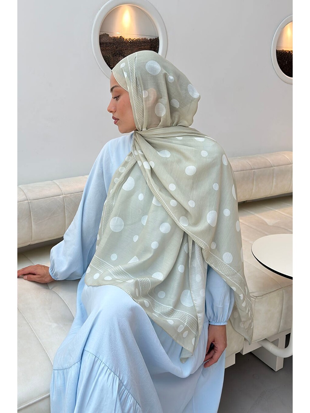 Puantiye Desen Soft Şal Mint Yeşili-3