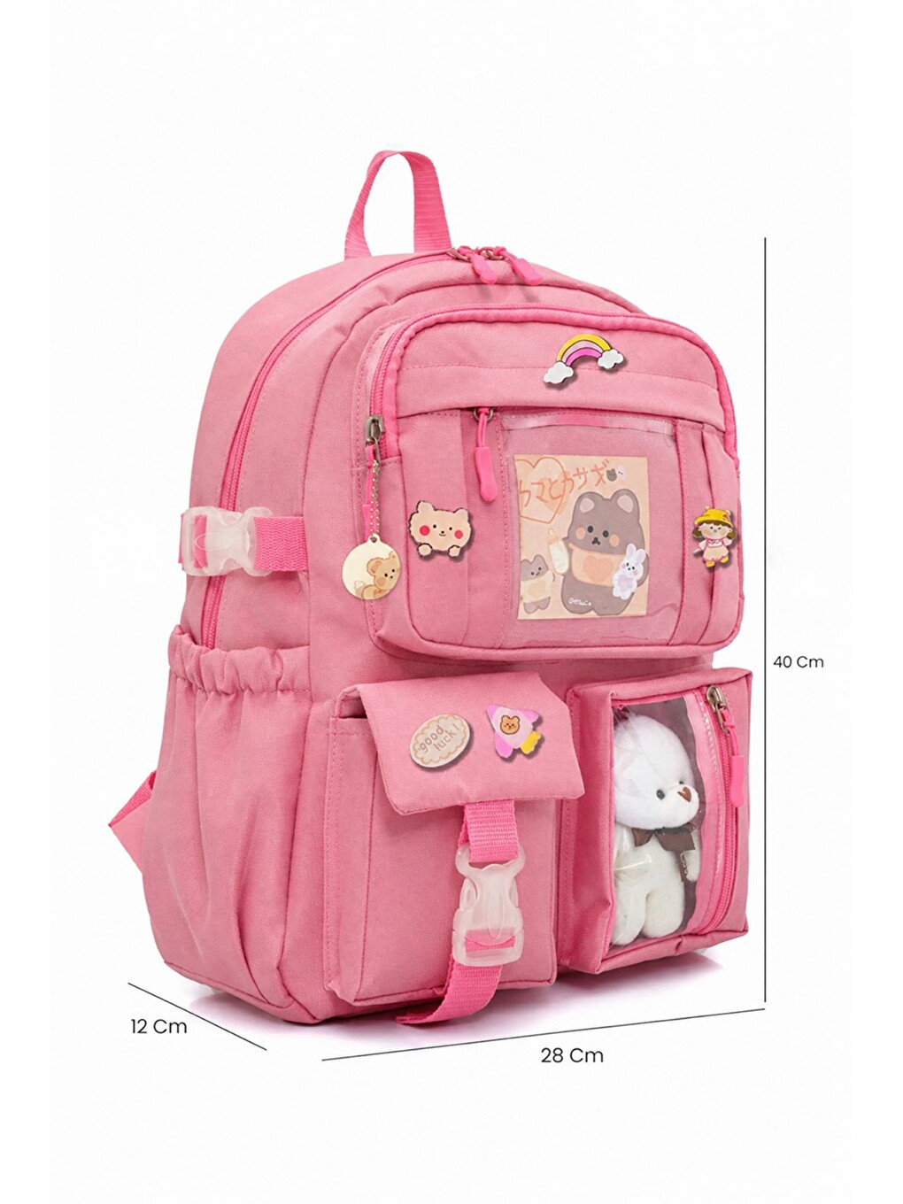 Pembe Kawaii Kore Tarzı Ayıcıklı İlkokul Ve Beslenme Çantası-4
