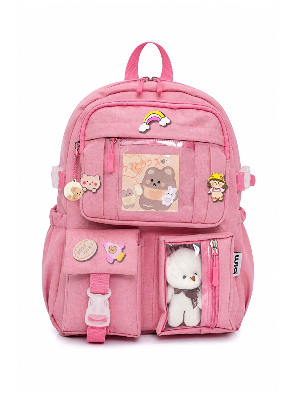 Pembe Kawaii Kore Tarzı Ayıcıklı İlkokul Ve Beslenme Çantası-6