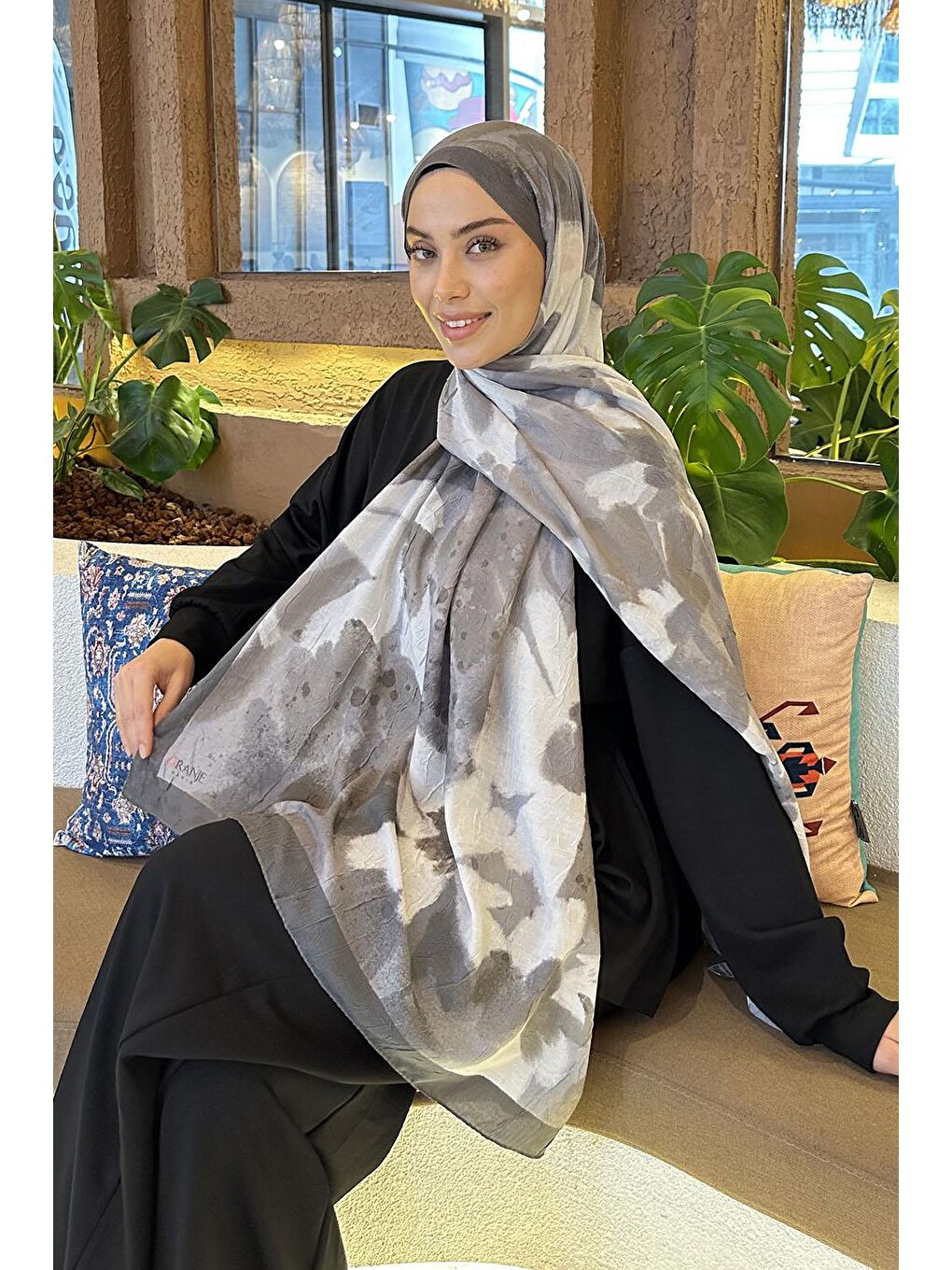 Flora Garden Desen Bambu Şal Ekru-1