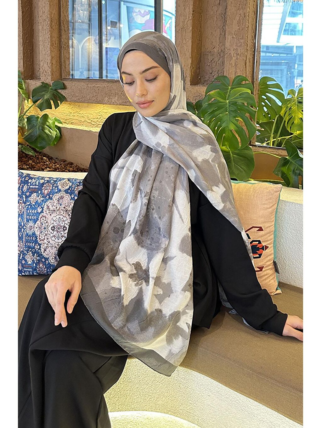 Flora Garden Desen Bambu Şal Ekru-2