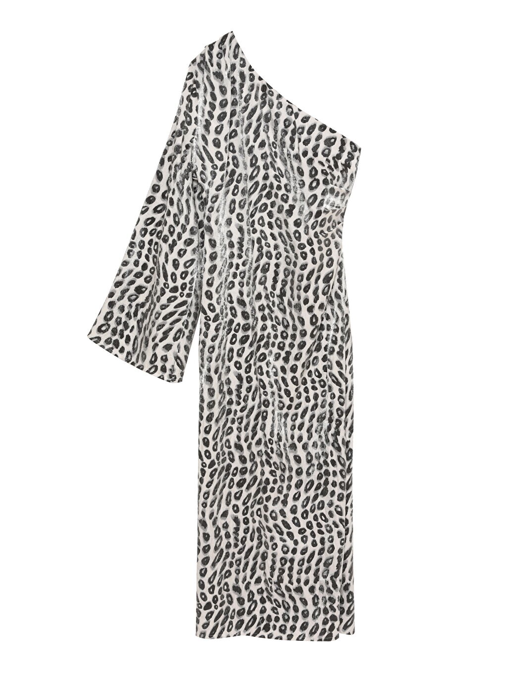 Benek Desenli Tek Omuz Elbise Ekru