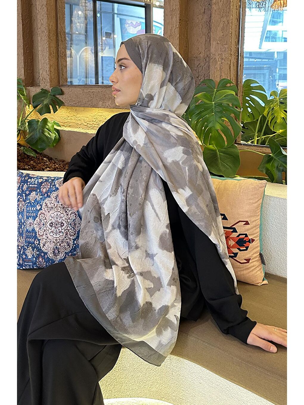 Flora Garden Desen Bambu Şal Ekru-3