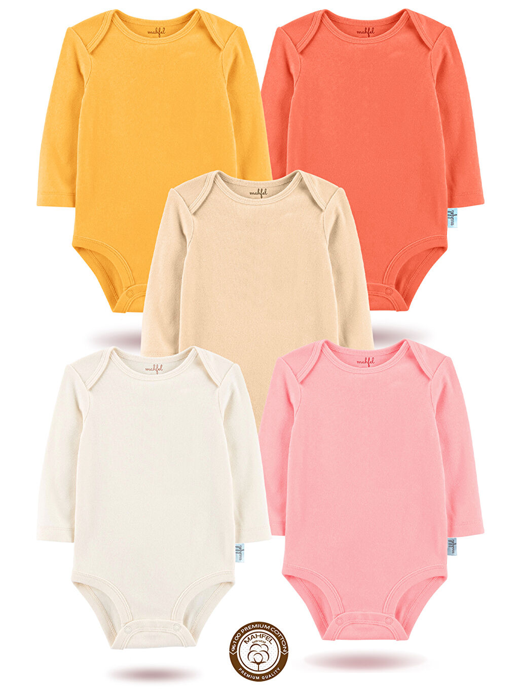 Pembe 5'li %100 Pamuklu Uzun Kollu Basic Çıtçıtlı Bebek Body Zıbın RE