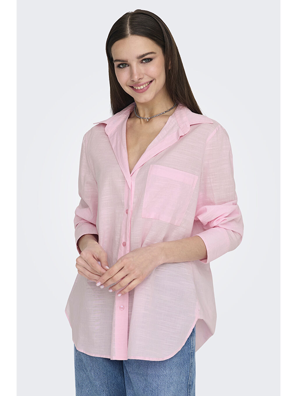 Pembe Onlsalina Pamuklu Regular Fit Klasik Yaka Tek Cepli Gömlek 15335255-2