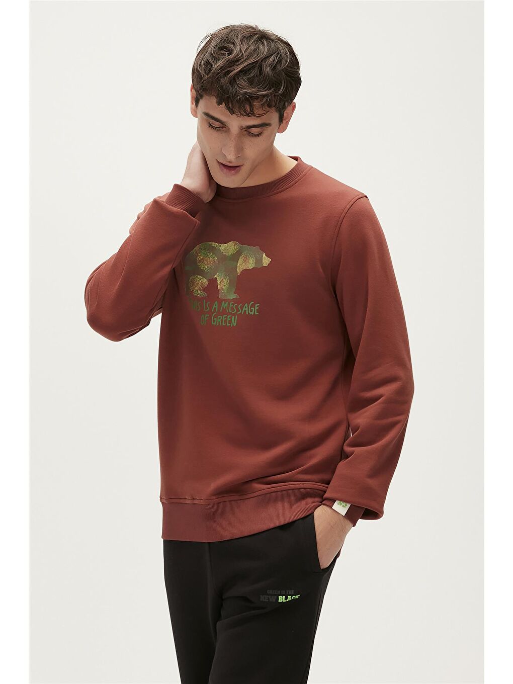 Bad Bear Kahverengi Re-Finger Recycle Woody Kahverengi Baskılı Erkek Sweatshirt - 1