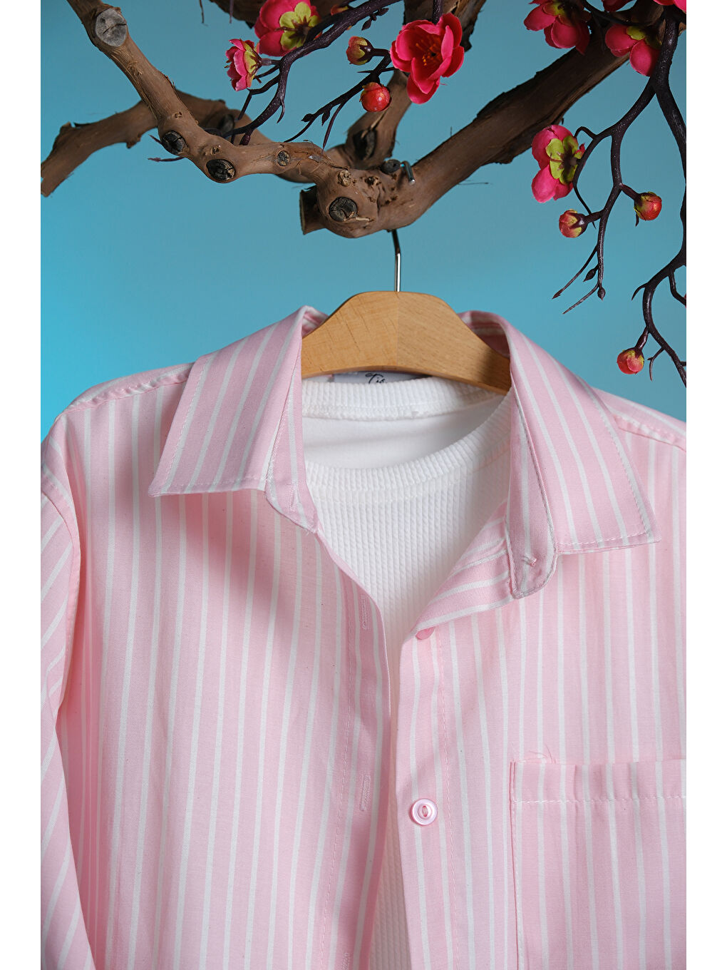 Pembe Gömlekli Crop Bodyli İkili Takım Gt.4011-1