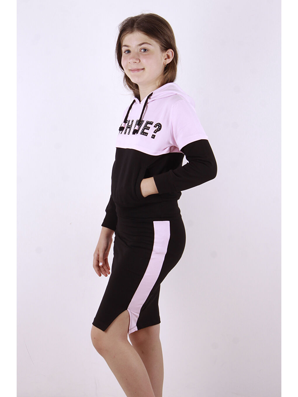 Pembe Kız Çocuk With Me? Baskılı Etekli Takım-1