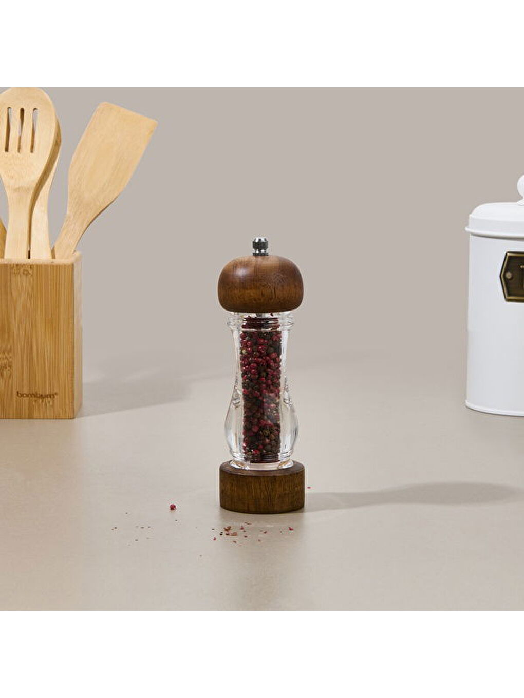 Siyah Karabiber Değirmeni - Şeffaf / Kahverengi - 19 cm