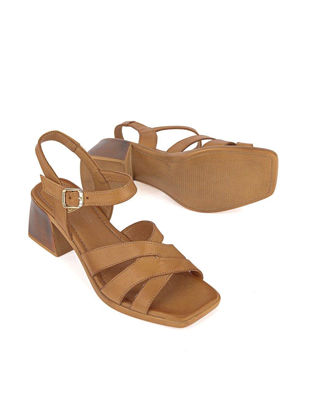 Kahverengi Kadın Hakiki Deri Topuklu Sandalet 161992Z19031 Taba-3