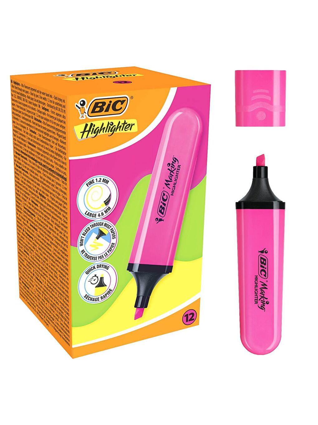 Bic Pembe Marking Flat Fosforlu Kalem Pembe 12 Adet