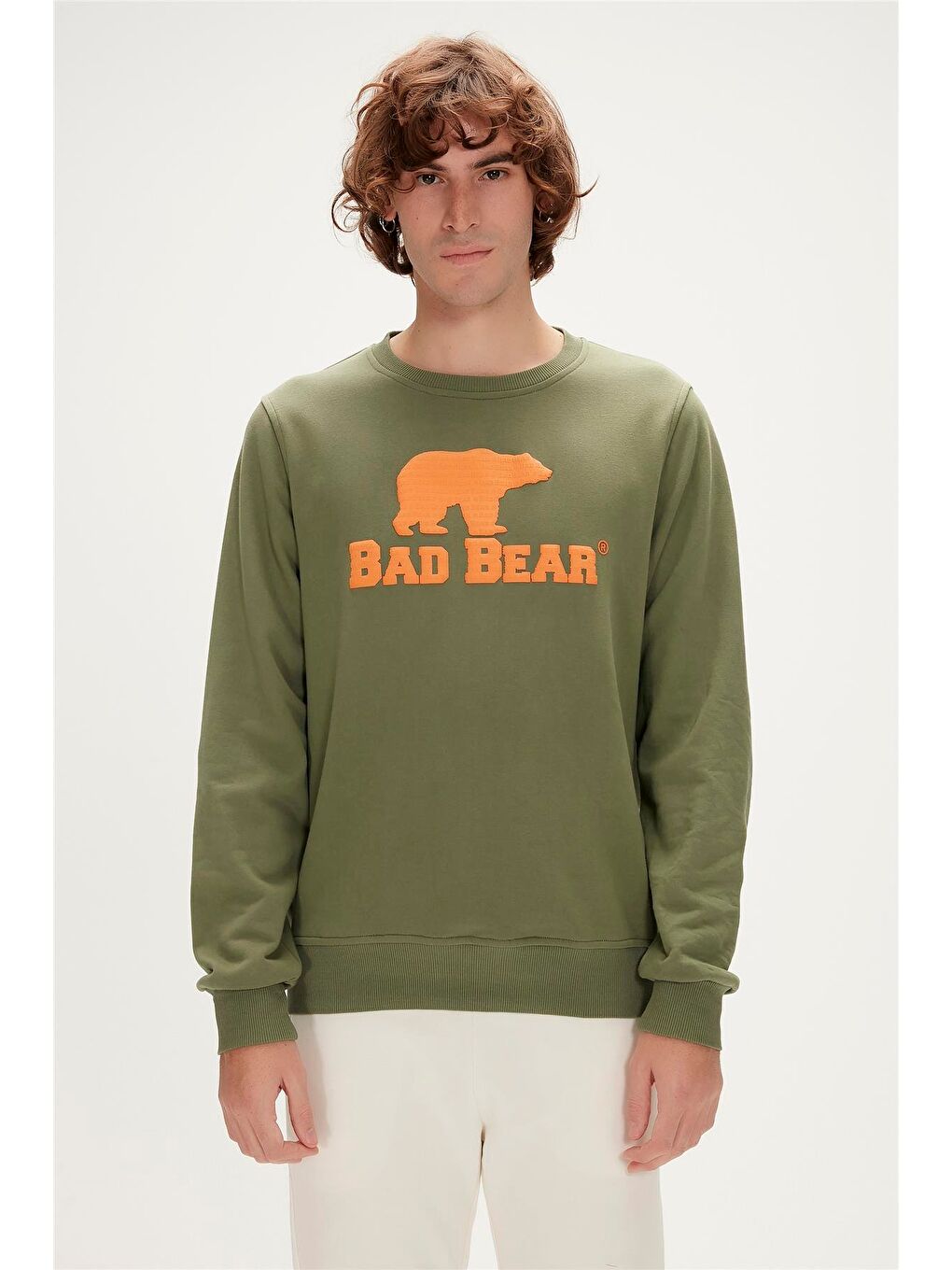 Bad Bear Gri-Yeşil Logo Crewneck Thyme Yeşil Baskılı Erkek Sweatshirt