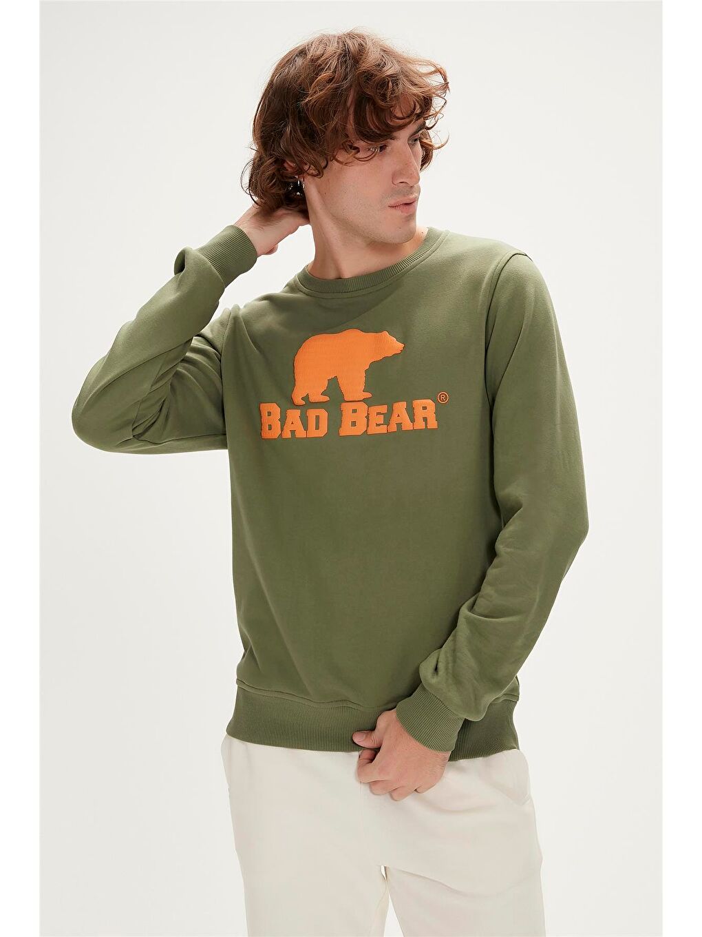 Bad Bear Gri-Yeşil Logo Crewneck Thyme Yeşil Baskılı Erkek Sweatshirt - 2