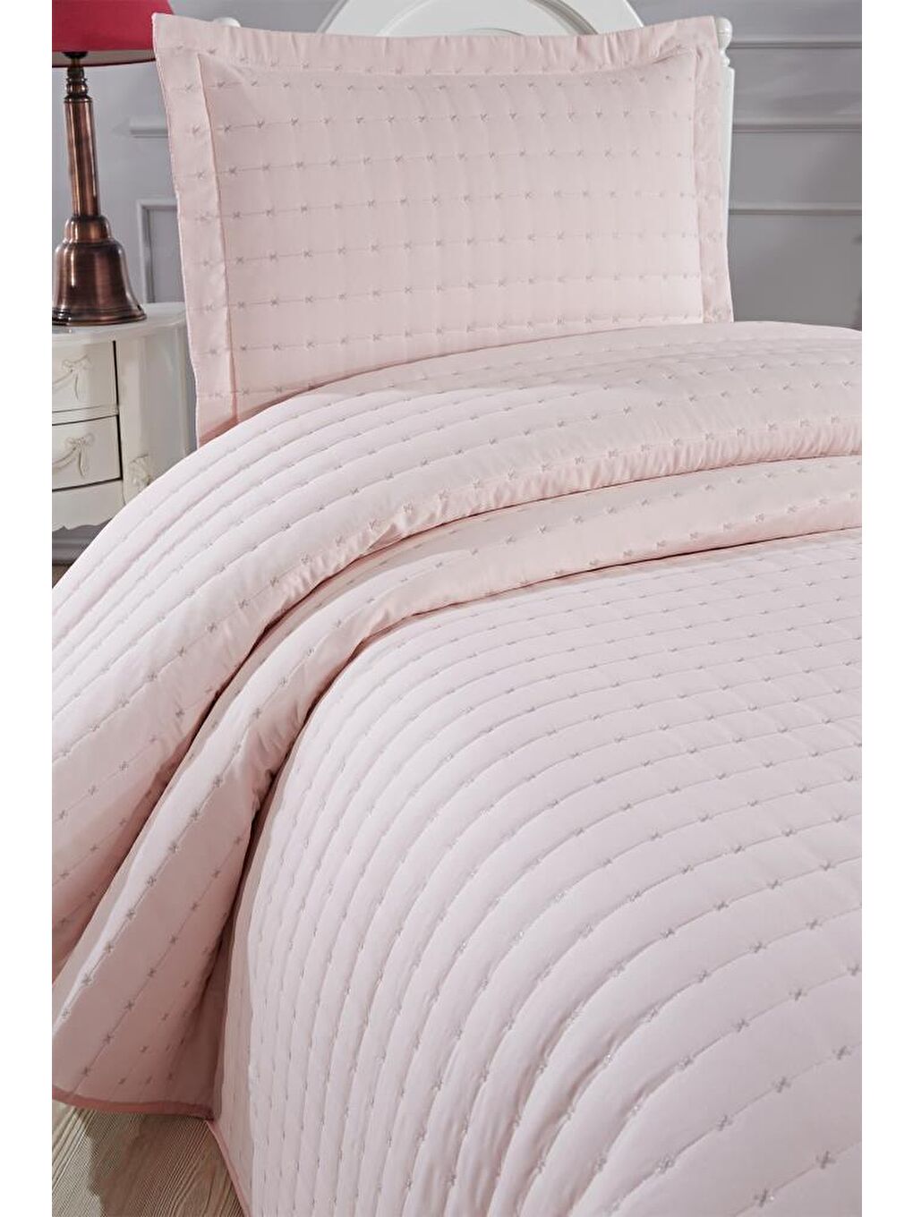 Pembe Dublin Tek Kişilik Kapitoneli Yatak Örtüsü Pudra-2