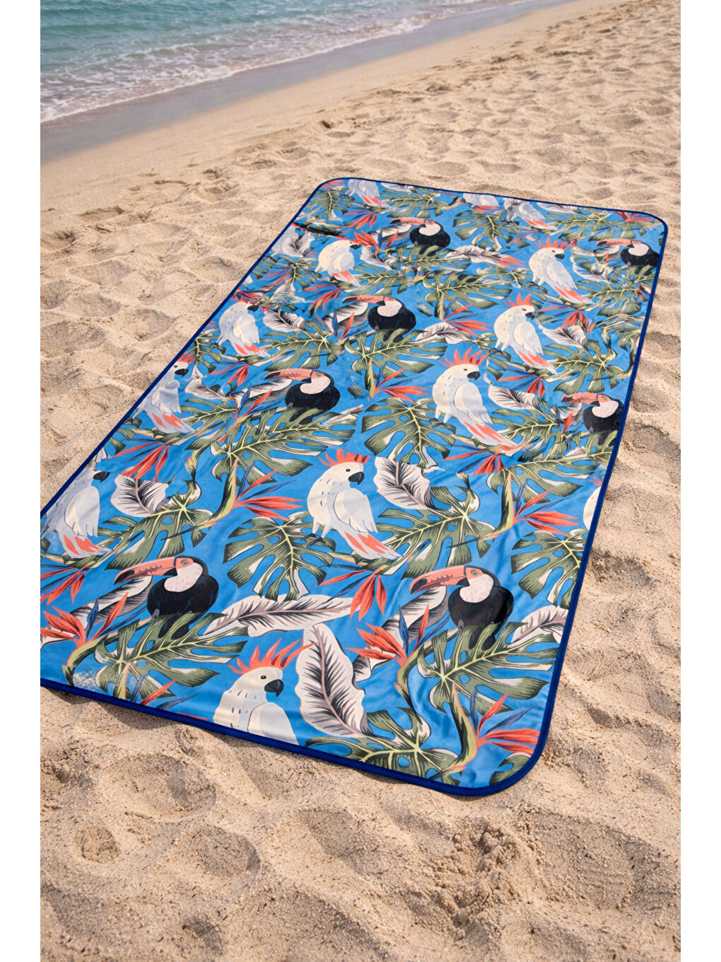 Mavi Katlanabilir Su Geçirmez Plaj Halısı Kamp Bahçe Balkon Matı 01 Papağan-1