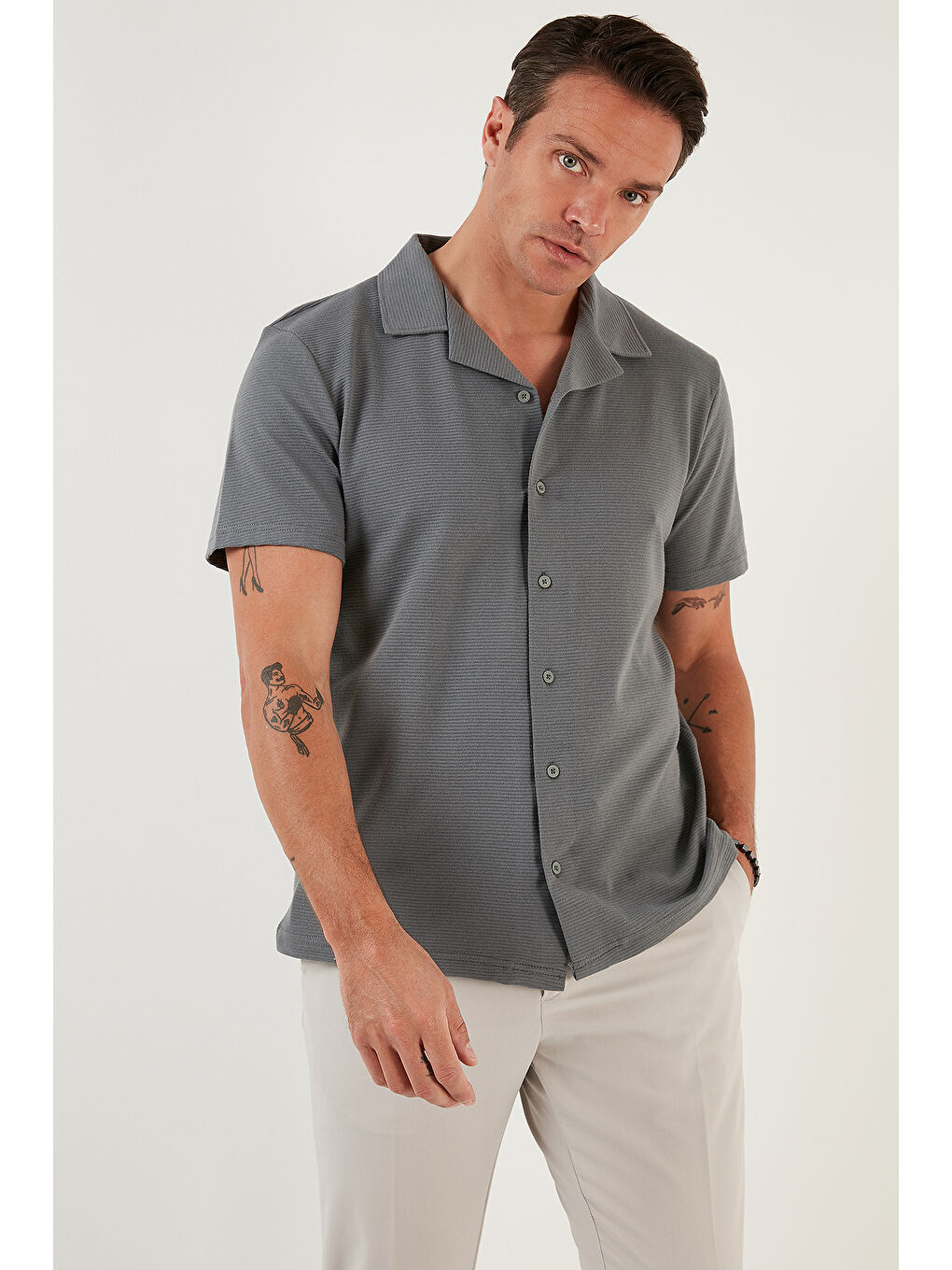 Bej Pamuklu Regular Fit Kısa Kollu 2'li Paket Gömlek 5902640S2-2