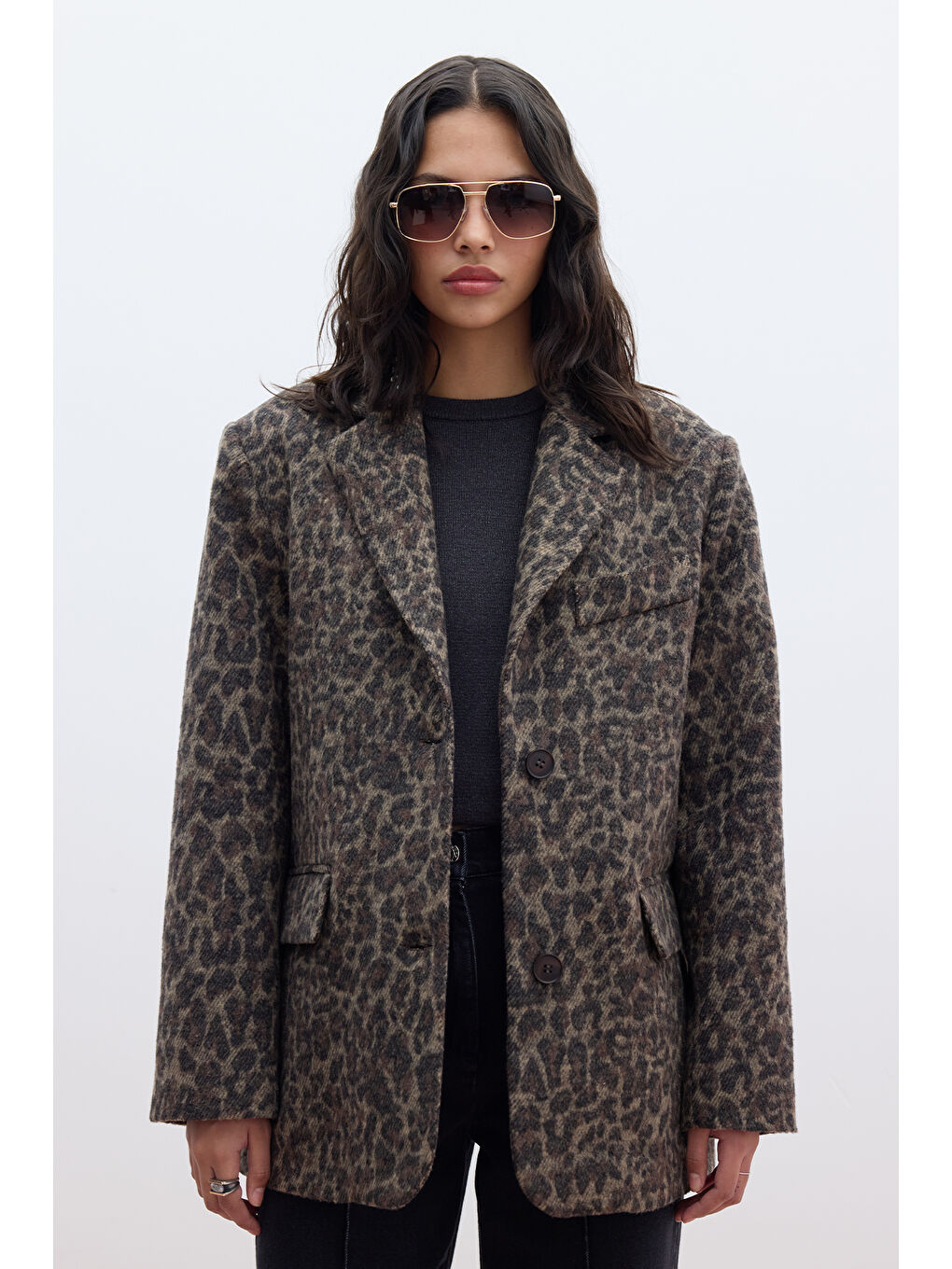 Karışık Desenli Kaşe Ceket Leopar-1