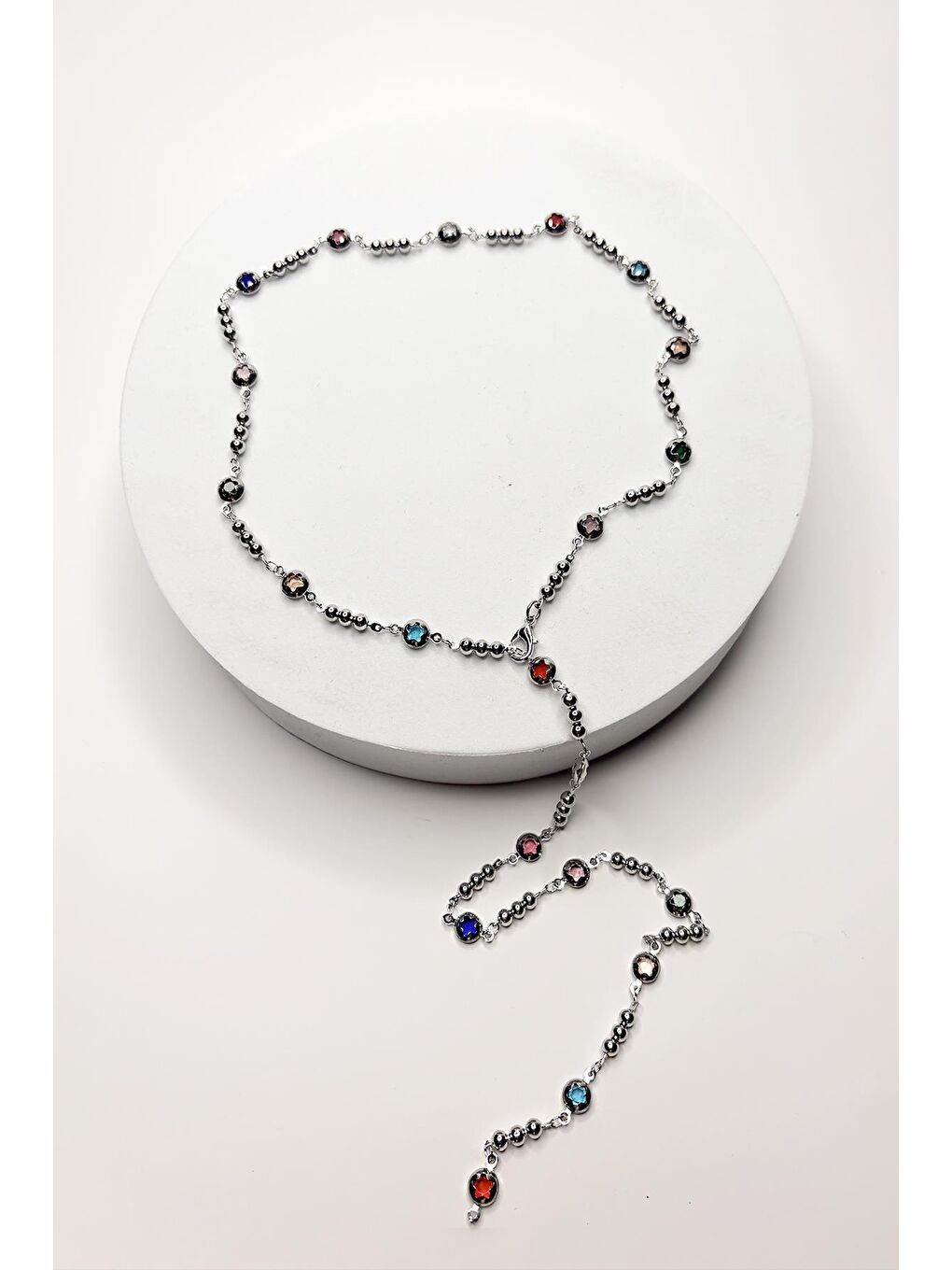 Gri Gümüş Renkli Y Kolye-1