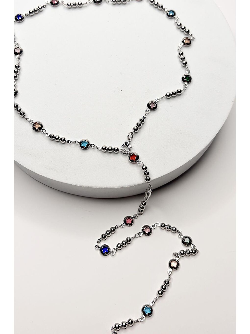 Gri Gümüş Renkli Y Kolye-2