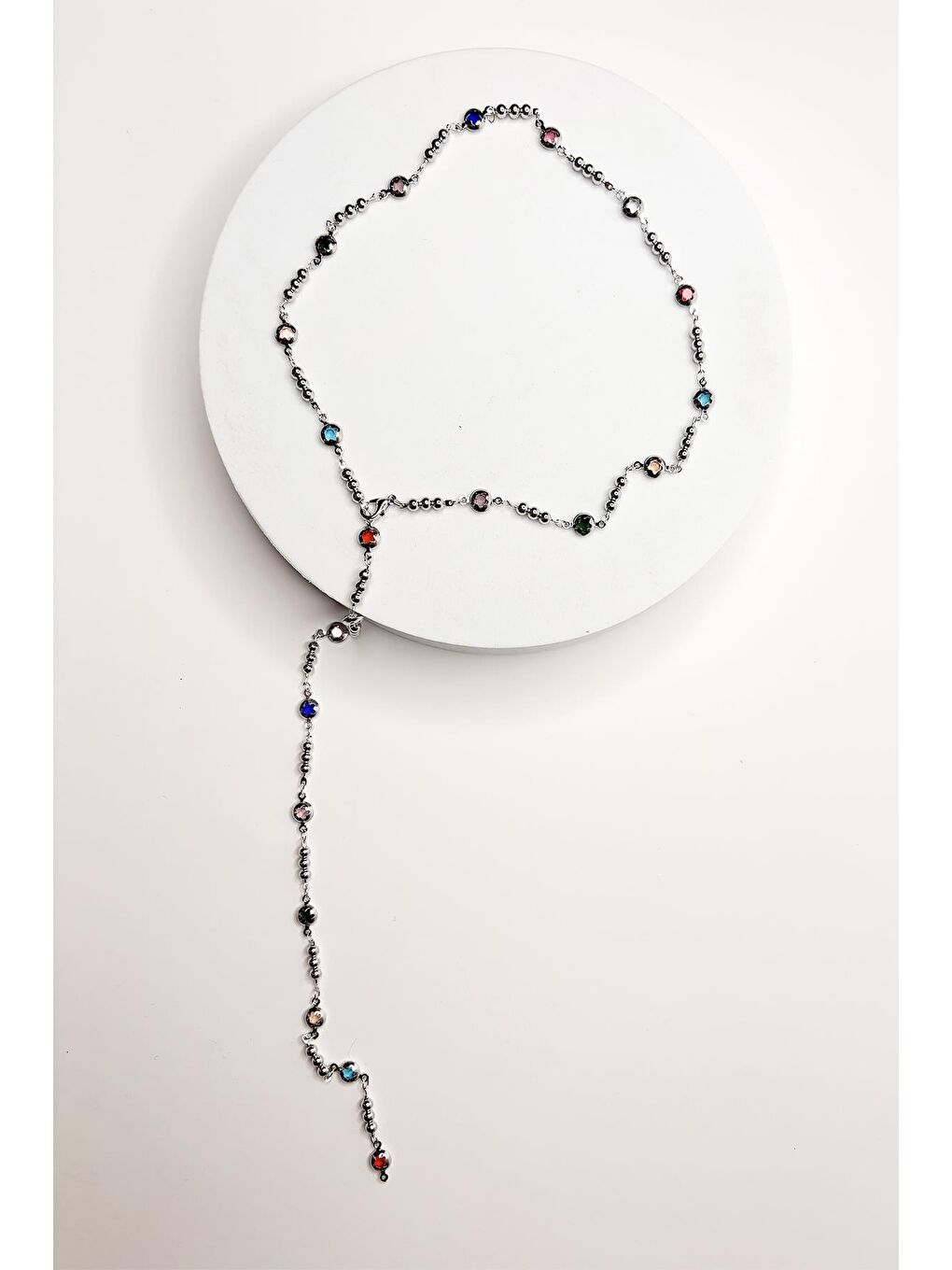 Gri Gümüş Renkli Y Kolye-4