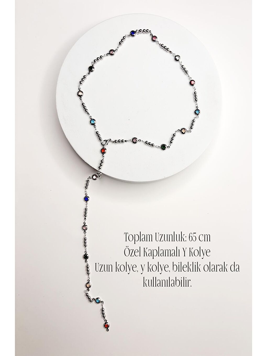 Gri Gümüş Renkli Y Kolye-5