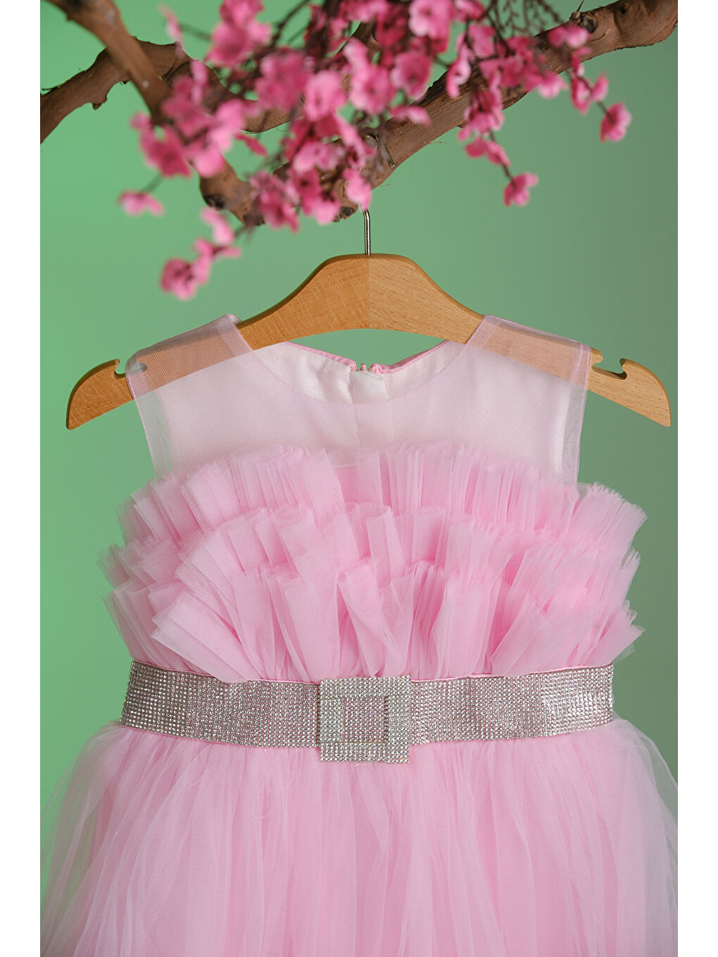 Pembe Tül Detaylı Kız Çocuk Abiye ABY.2309-1