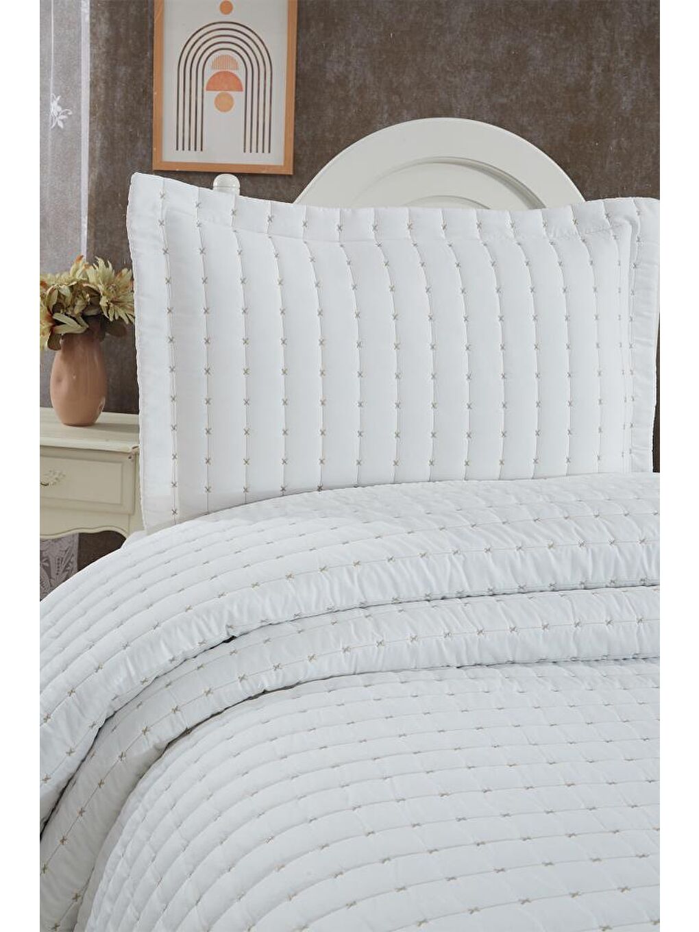 Ekru Dublin Tek Kişilik Kapitoneli Yatak Örtüsü Krem-4