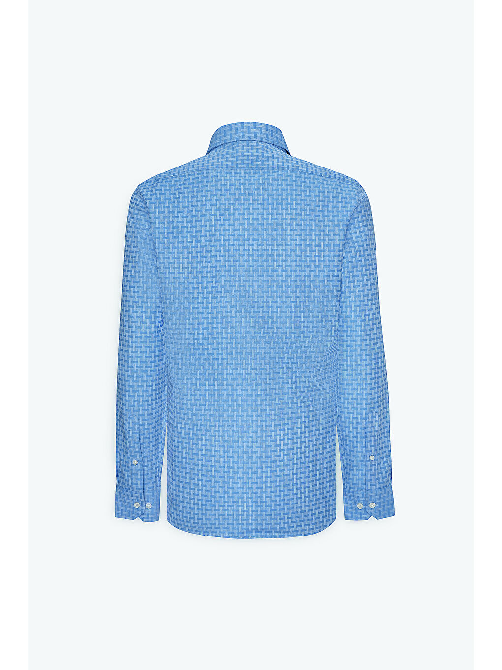 Erkek Mavi %100 Pamuk Slim Fit Dar Kesim Düğmeli Yaka Armürlü Gömlek-3