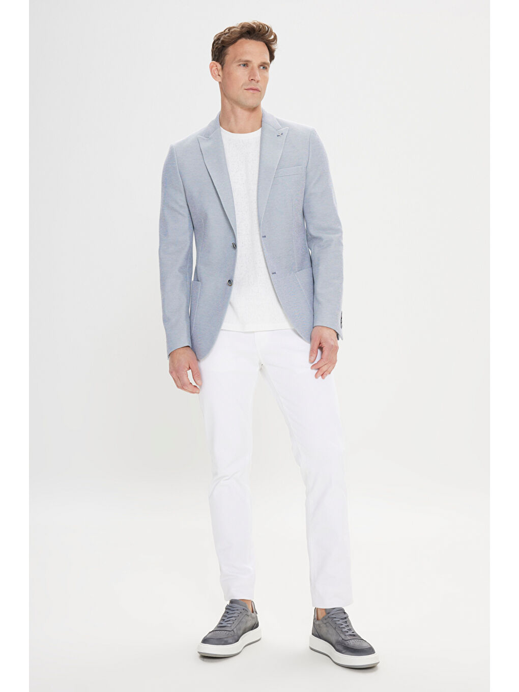 Erkek Mavi Pamuklu Slim Fit Dar Kesim Kırlangıç Yaka Torba Cepli Ceket-1