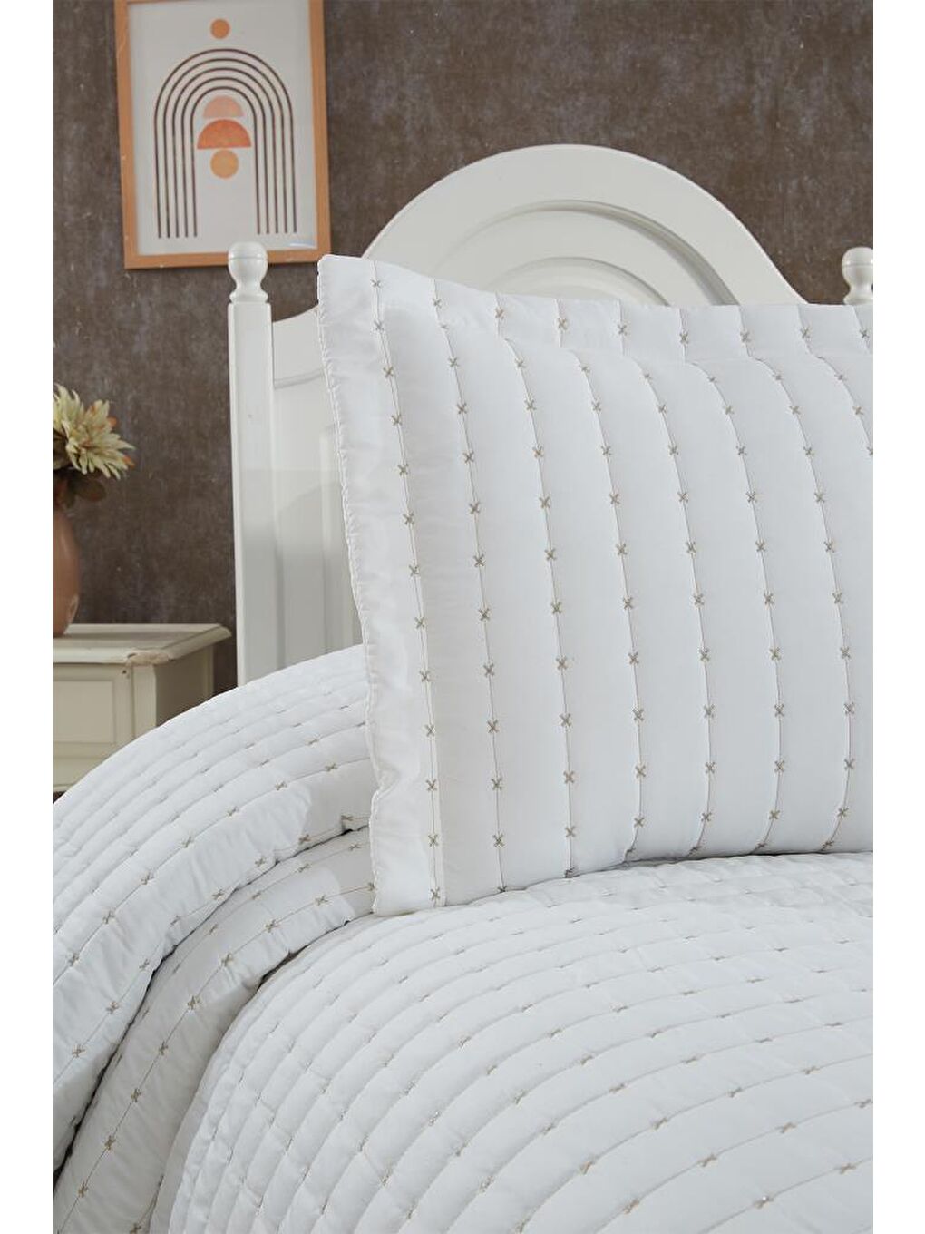 Ekru Dublin Tek Kişilik Kapitoneli Yatak Örtüsü Krem-7