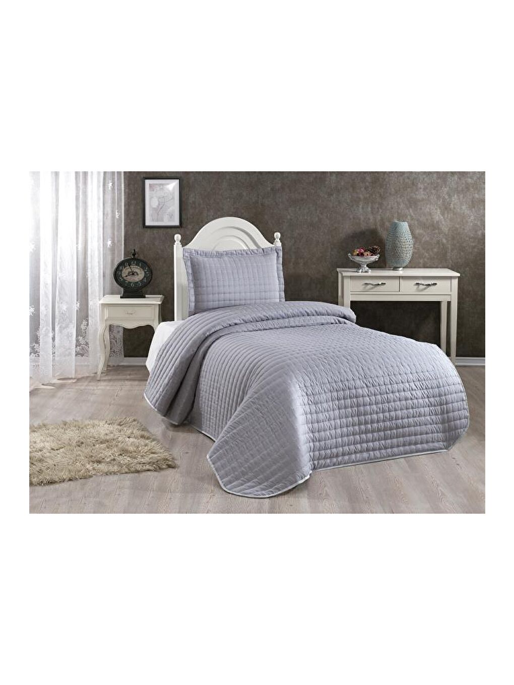 Dublin Tek Kişilik Kapitoneli Yatak Örtüsü Gri-1