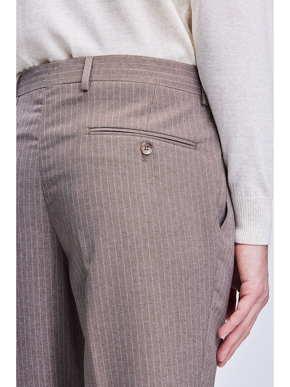 Kahverengi Slim Fit Çizgili Kruvaze Klasik Takım Elbise-3