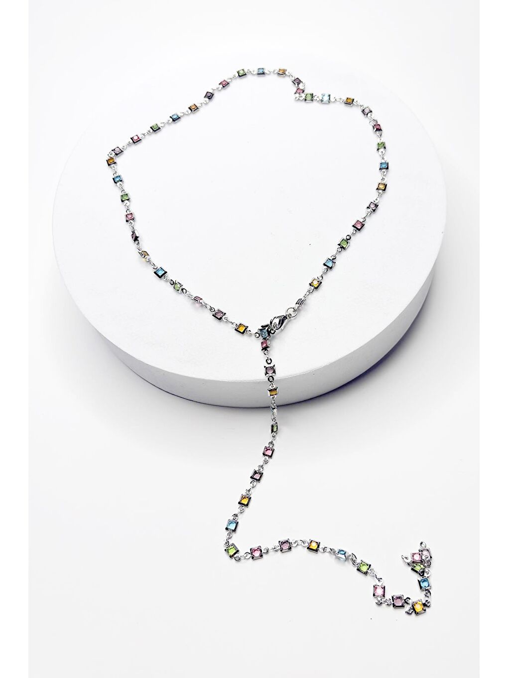 Gri Valentin Gümüş Kare Y Kolye