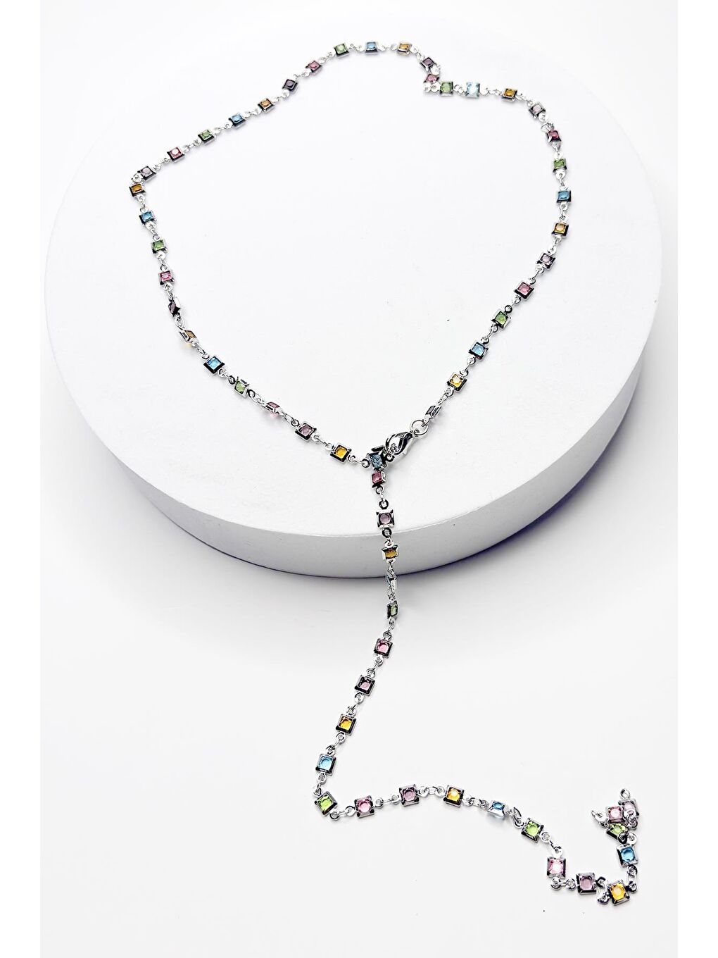 Gri Valentin Gümüş Kare Y Kolye-1