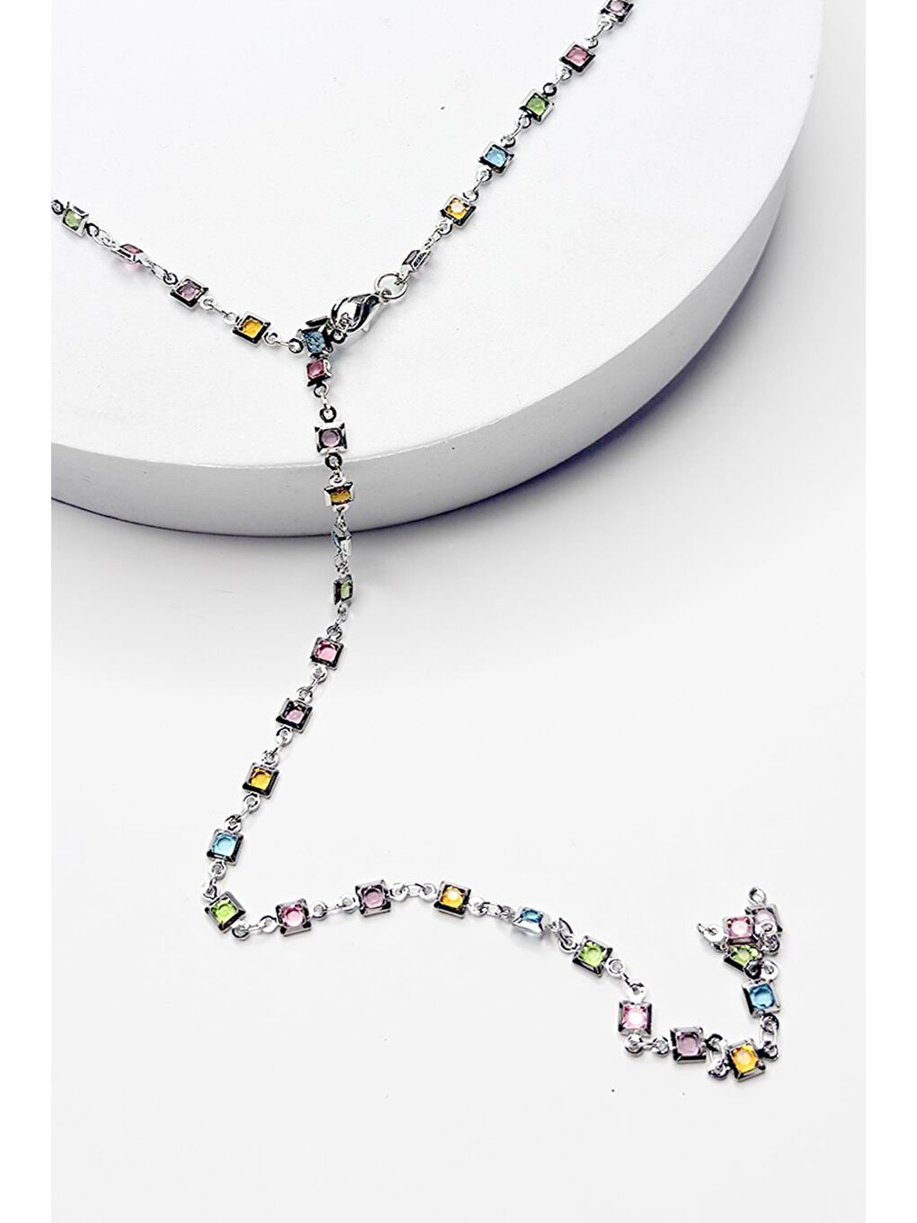 Gri Valentin Gümüş Kare Y Kolye-2