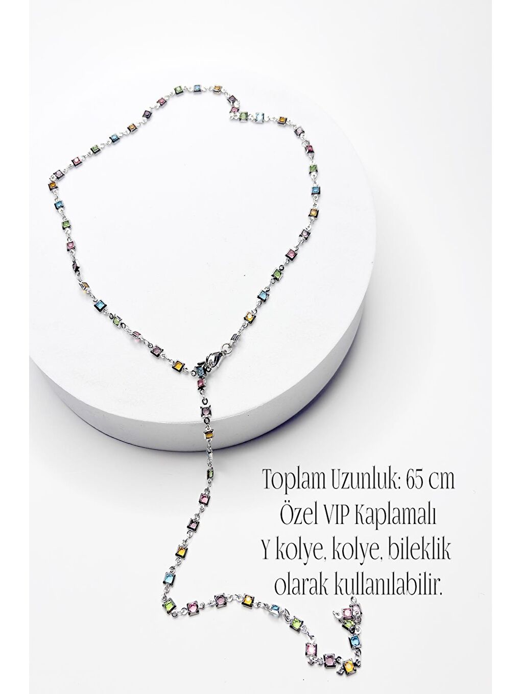 Gri Valentin Gümüş Kare Y Kolye-3