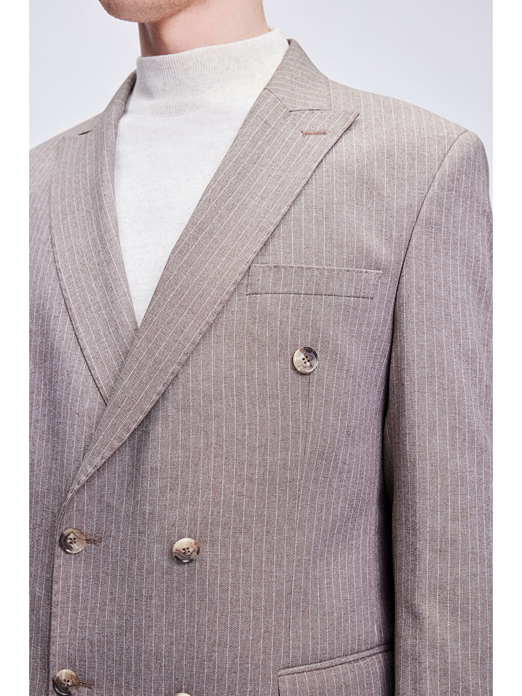 Kahverengi Slim Fit Çizgili Kruvaze Klasik Takım Elbise-4