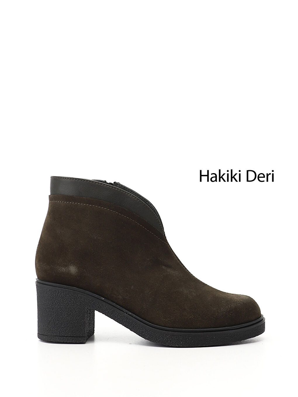 Kadın KOYU HAKİ Fermuarlı Kalın Topuklu Hakiki Deri Bot