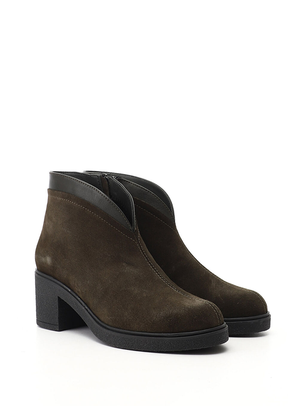 Kadın KOYU HAKİ Fermuarlı Kalın Topuklu Hakiki Deri Bot-1
