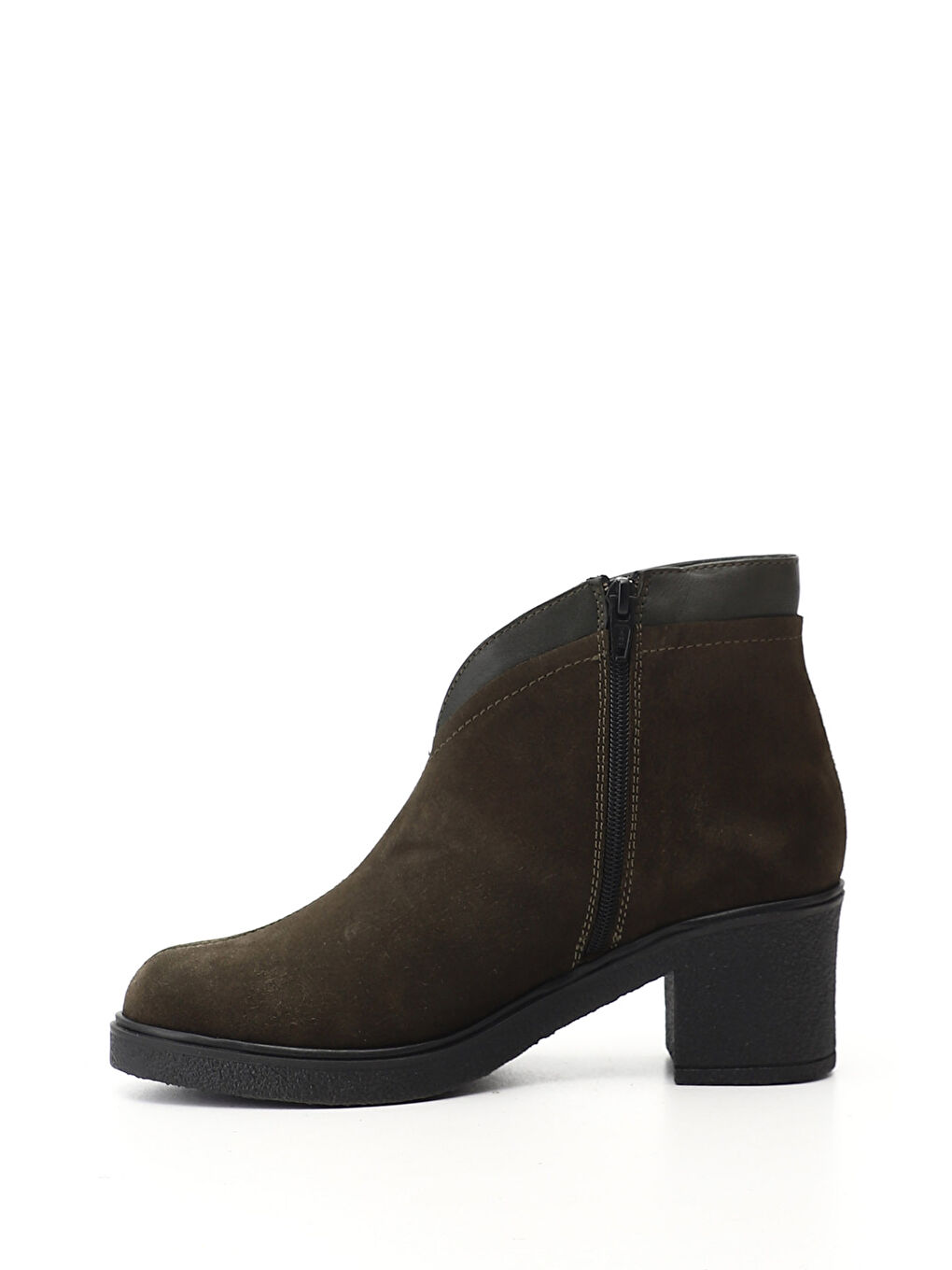 Kadın KOYU HAKİ Fermuarlı Kalın Topuklu Hakiki Deri Bot-2