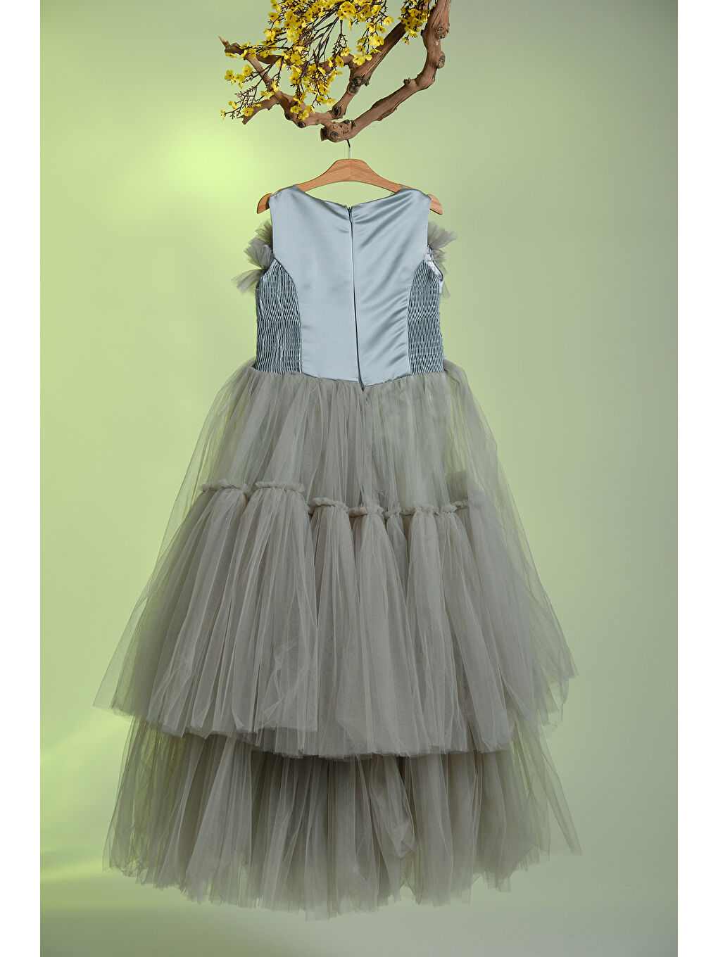 Mavi Beli Taş İşlemeli Göğsünde Tül Süslemeli Kız Çocuk Abiye ABY.2303-3