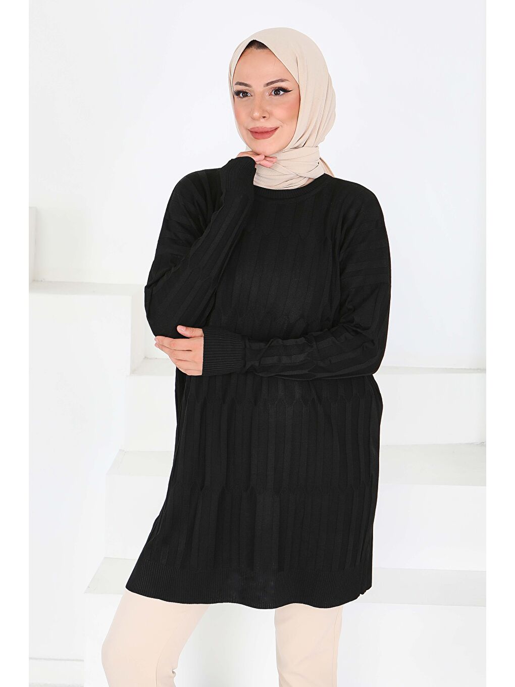 Janjanlı Triko Tunik Siyah - 27797-SIYAH-2