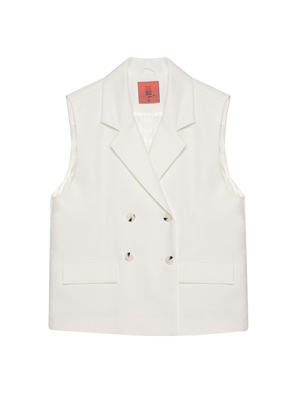 Kruvaze Yaka Düğmeli Yelek Ceket Beyaz