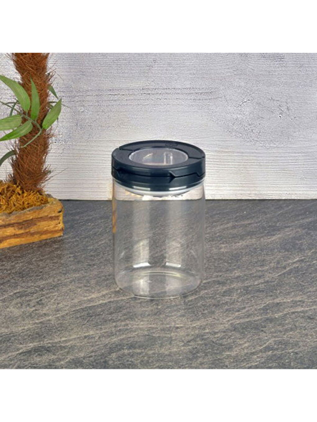 Vakumlu Cam Kavanoz - Şeffaf / Siyah - 400 ml