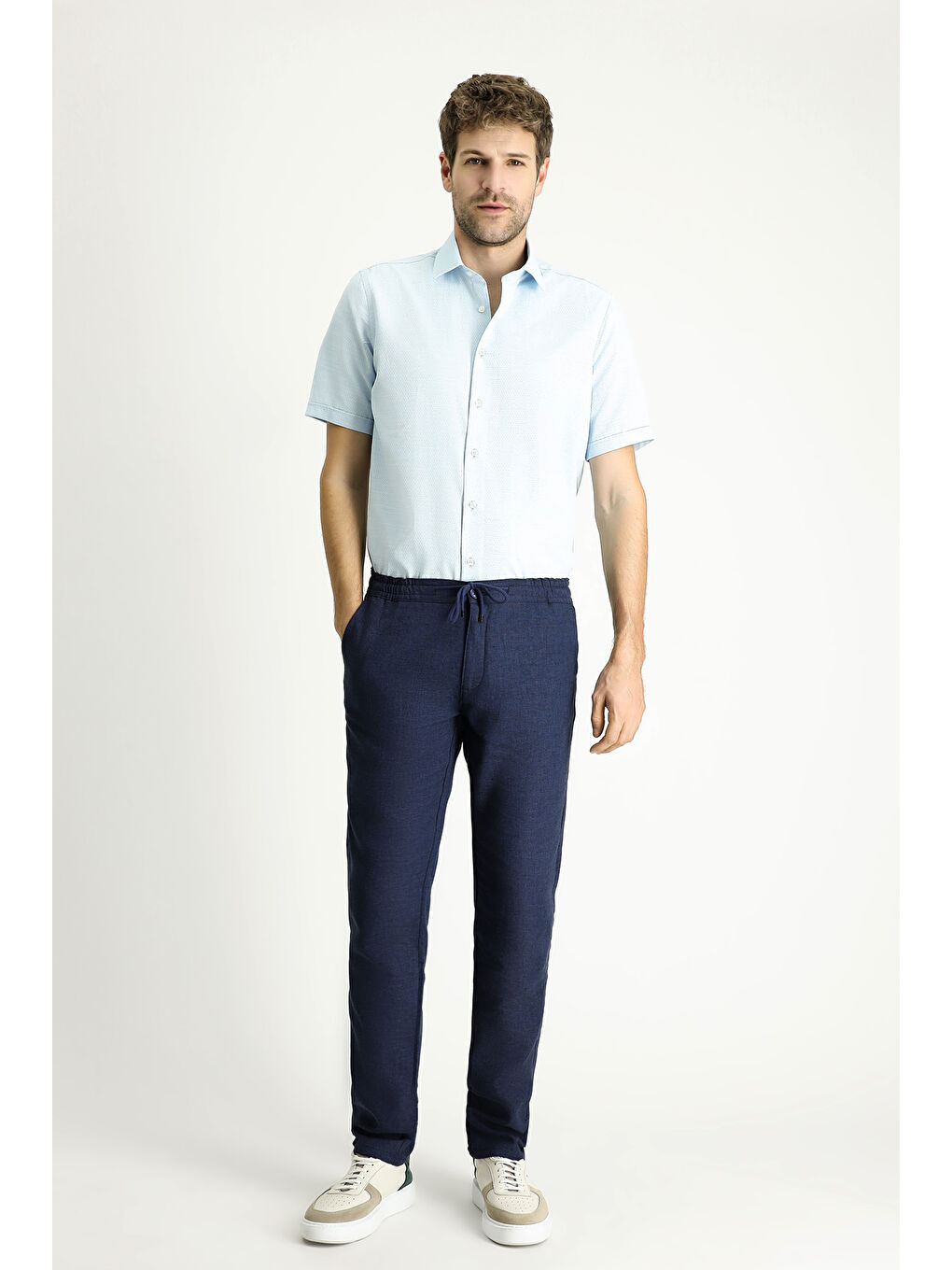 Mavi Kısa Kol Regular Fit Desenli Pamuklu Gömlek-1