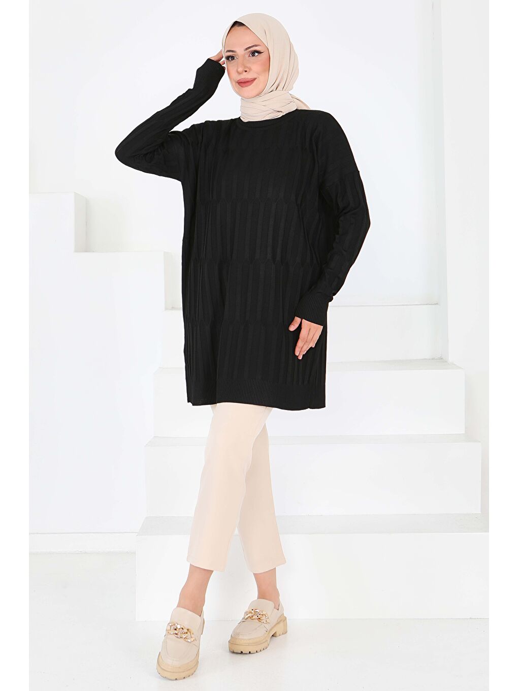 Janjanlı Triko Tunik Siyah - 27797-SIYAH-3