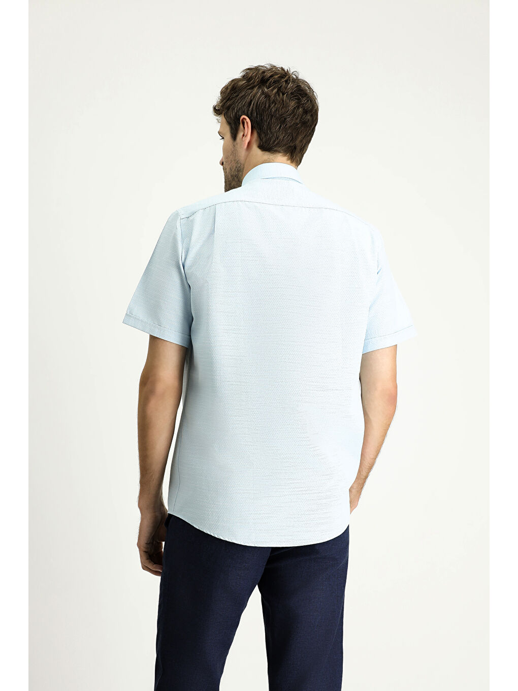 Mavi Kısa Kol Regular Fit Desenli Pamuklu Gömlek-3