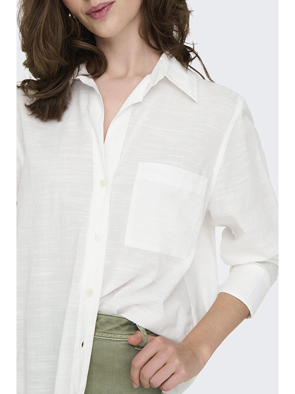 Ekru Onlsalina Pamuklu Regular Fit Klasik Yaka Tek Cepli Gömlek 15335255-4